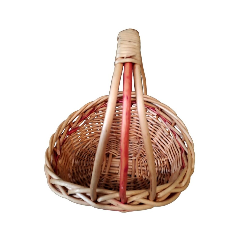 Handcrafted Woven Basket With Handle Vintage-Style Natural & Red Accents
